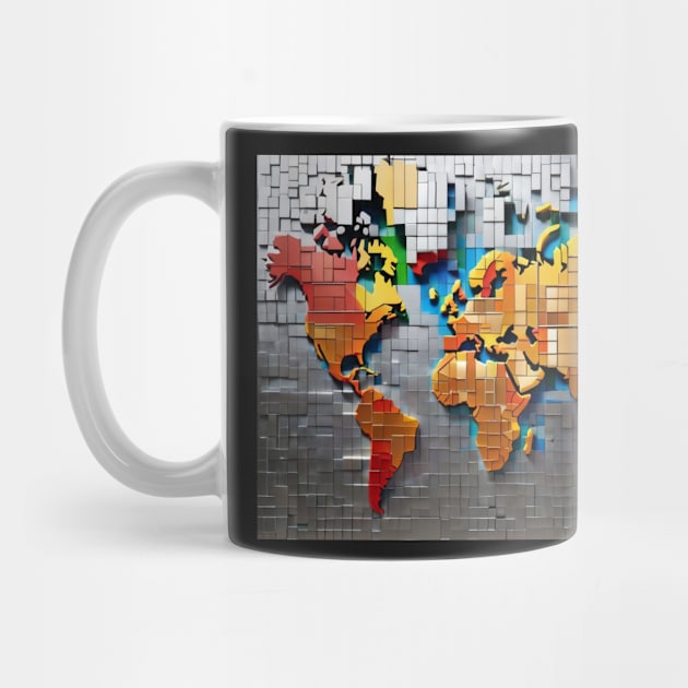 World Map - raised aluminum squares look by ToochArt